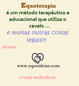 Frase de Equoterapia e logotipo Equoideias: Equoterapia é um método terapêutico e educacional que utiliza o cavalo e outras coisas legais.